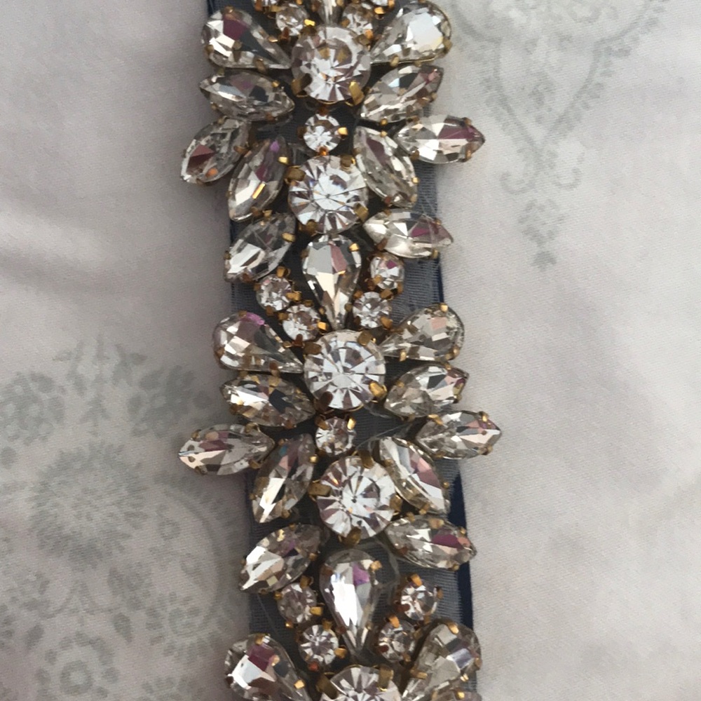 Rhinestone navy blue silk belt/sash